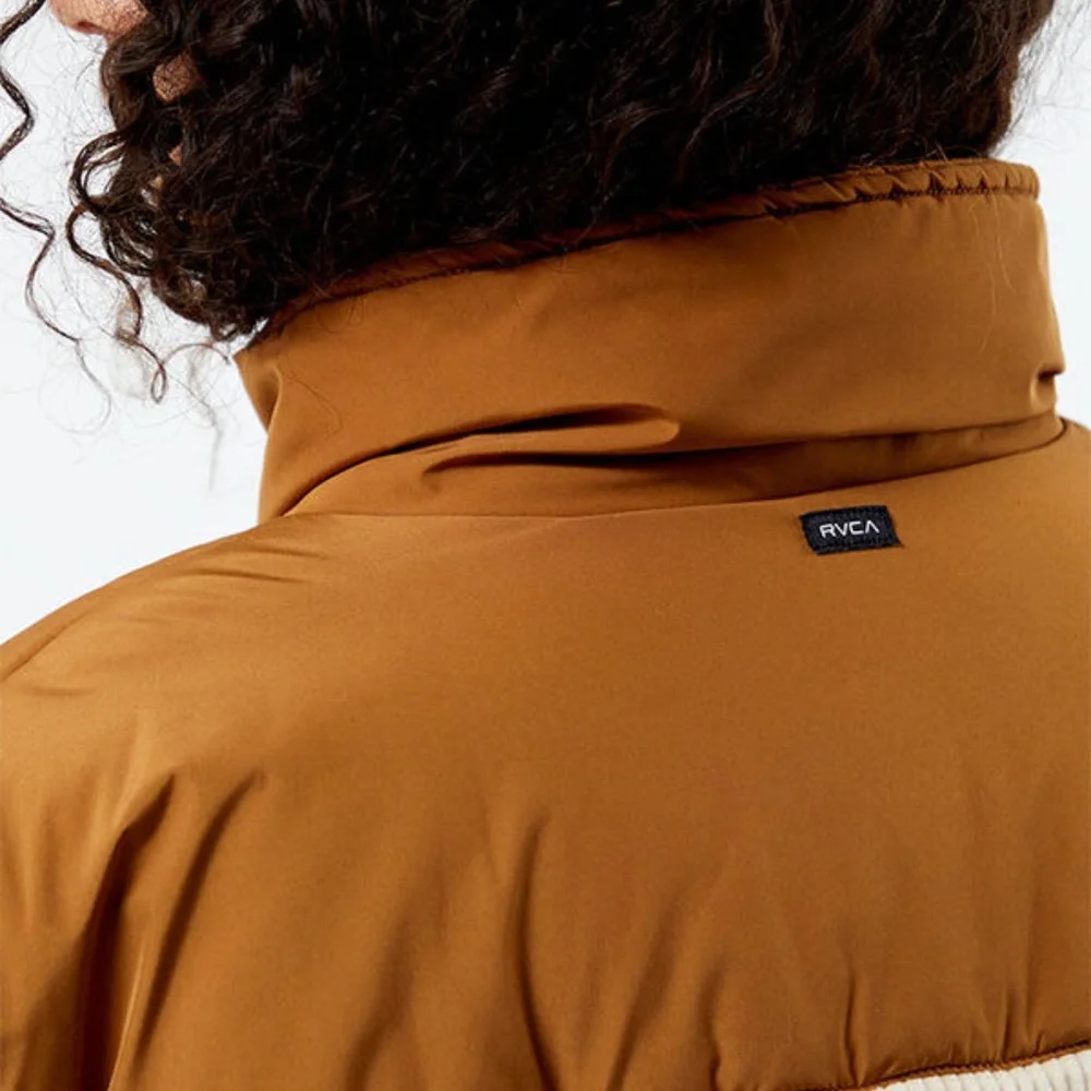 NWT RVCA Eezeh Peaasy Puffer Jacket, Brown and Cream, XS - Picture 2 of 11